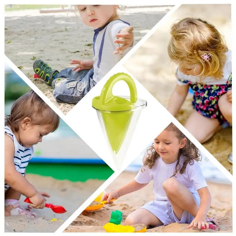 Beach Children Wash Sand Overflow Funnel Outdoor Family SandHopper Creative Beach Pile Sand Spills Out Of A Hand-Held Funnel Peaceful Pleasures Health and Wellness