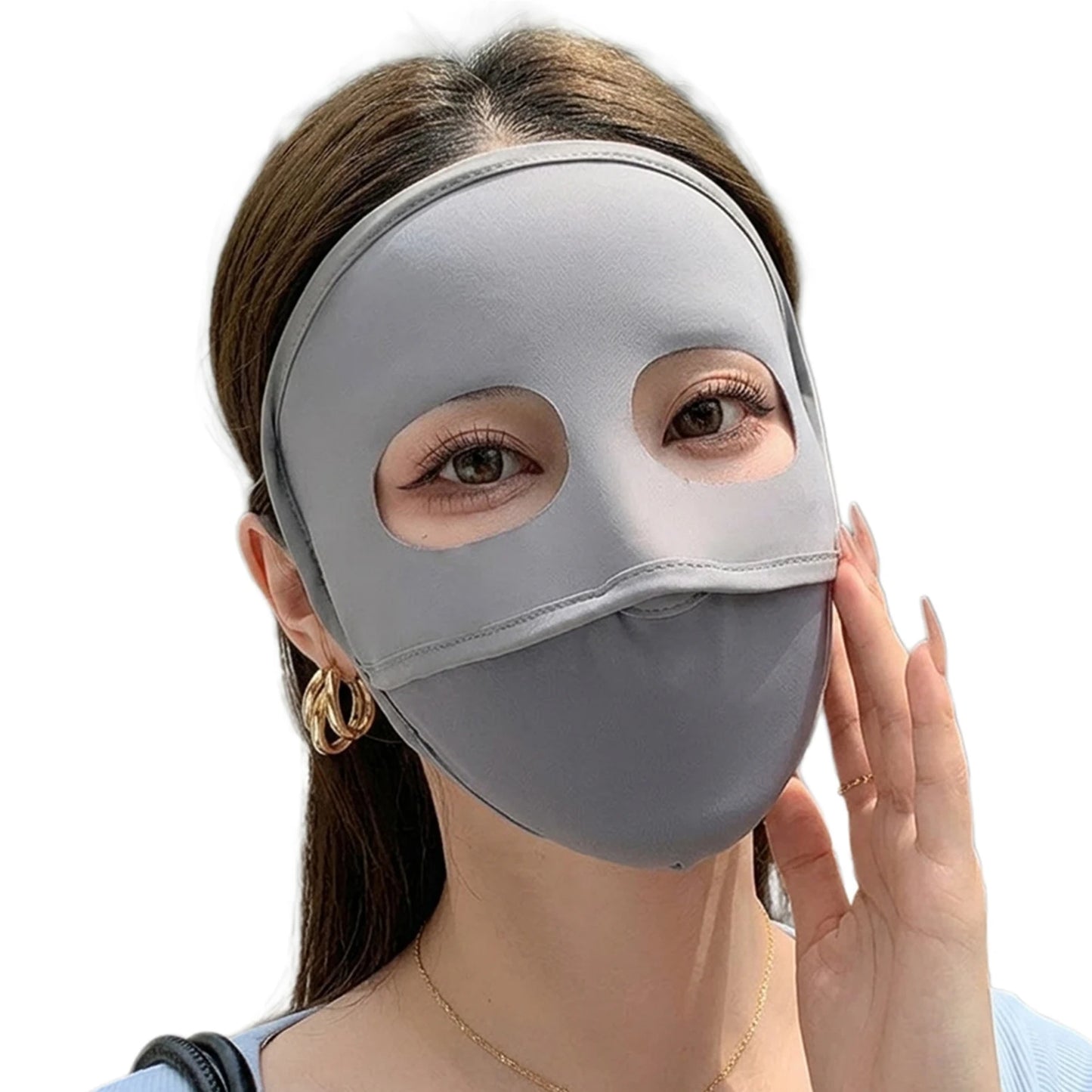 Women's Ice Silk Full Face UV Protect Mask 3D Fit Summer Breathable UPF50+ Peaceful Pleasures Health and Wellness Dark gray 3893
