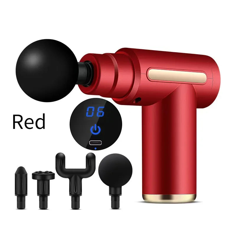Mini Fascia Gun 6 Adjustable Speeds Portable Deep Tissue Massager With 4 Massage Heads For Muscle Relaxation Pain Relief Fitness Peaceful Pleasures Health and Wellness Red