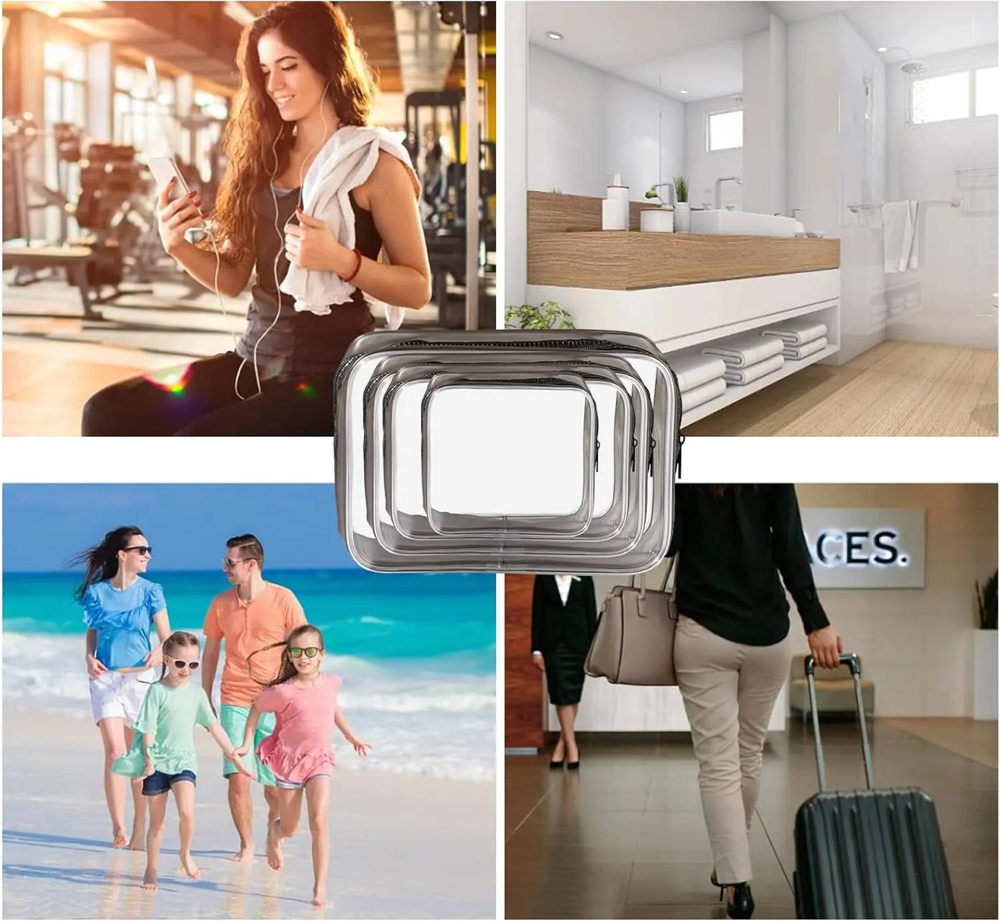 4-Piece Clear Waterproof Travel Toiletry & Cosmetic Bag Set