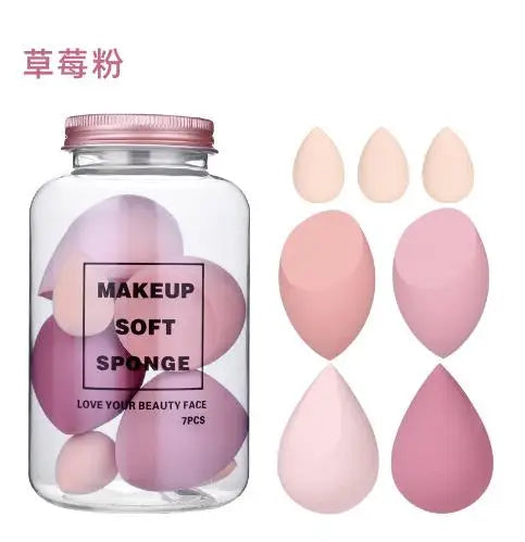 7PCS Drifting Bottle Beauty Egg Dry And Wet Dual-Purpose No Powder Makeup Egg Sponge Powder Puff Set Makeup Tools Peaceful Pleasures Health and Wellness Pink