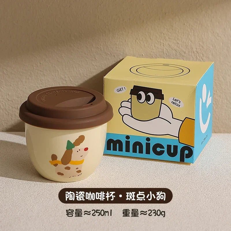 Practical Cute Cartoon Sausage Puppy Cups Exquisite Coffee Cups with Lid One Piece Cups Internet Famous Ceramic Cups Casual Cups Peaceful Pleasures Health and Wellness A 250ML