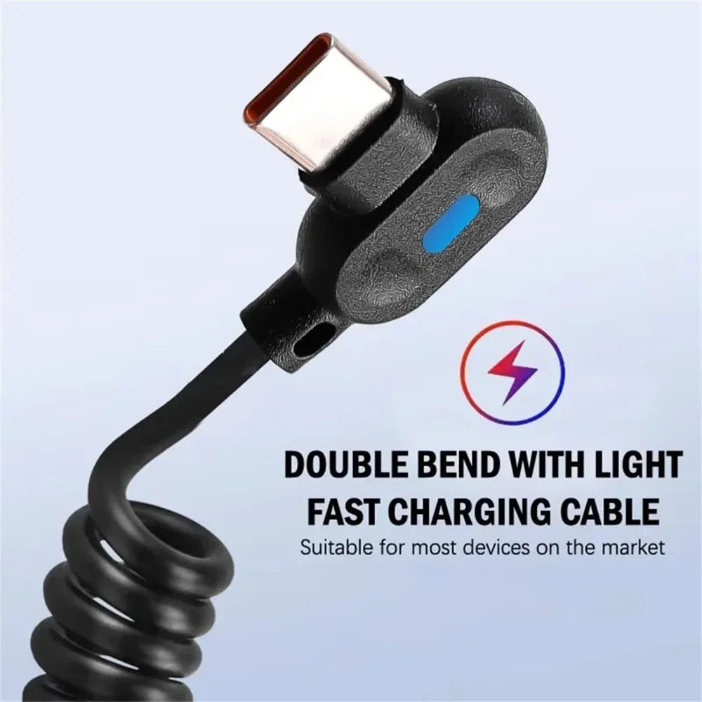 6A USB-C Elbow Spring Fast Charging Cable – Quick Charge & Sync