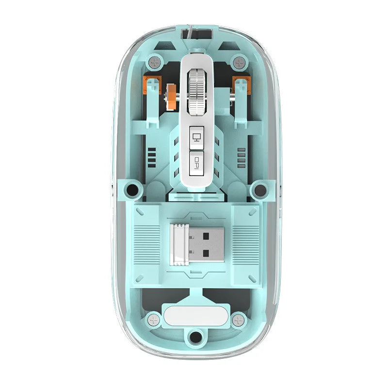 3 Modes Wireless Bluetooth Transparent Gaming Mouse DPI Adjustable Rechargeable Battery Display Silent Mice for PC ipad Laptop Peaceful Pleasures Health and Wellness Blue