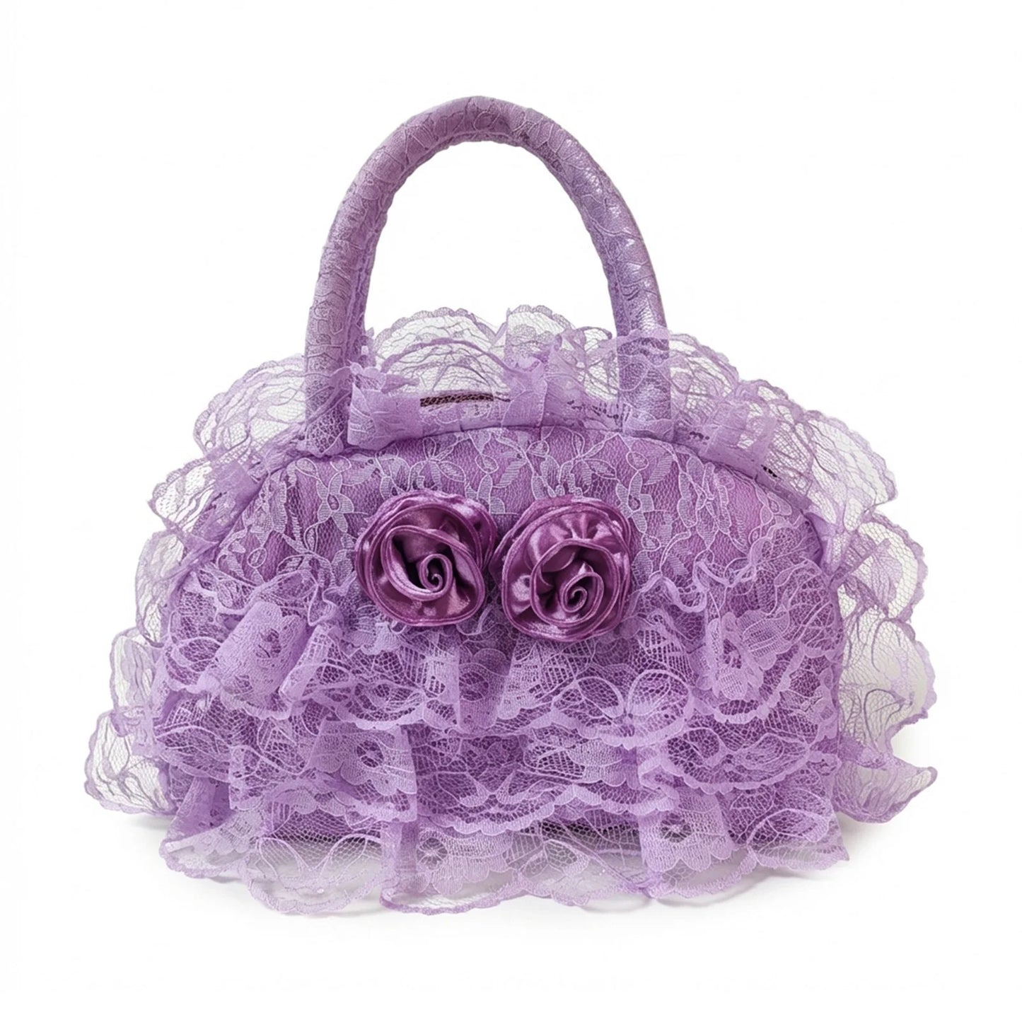 Women Retro Style Handbag With Lace Ruffled Trim For Daily Travle Peaceful Pleasures Health and Wellness Purple