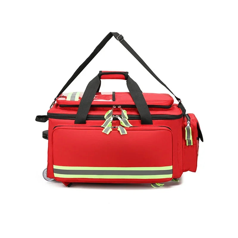 Empty Detachable Trolley Backpack Survival First Aid Kits Medical Care Trolley Emergency Rescue Doctor First Aid Bag Peaceful Pleasures Health and Wellness Red