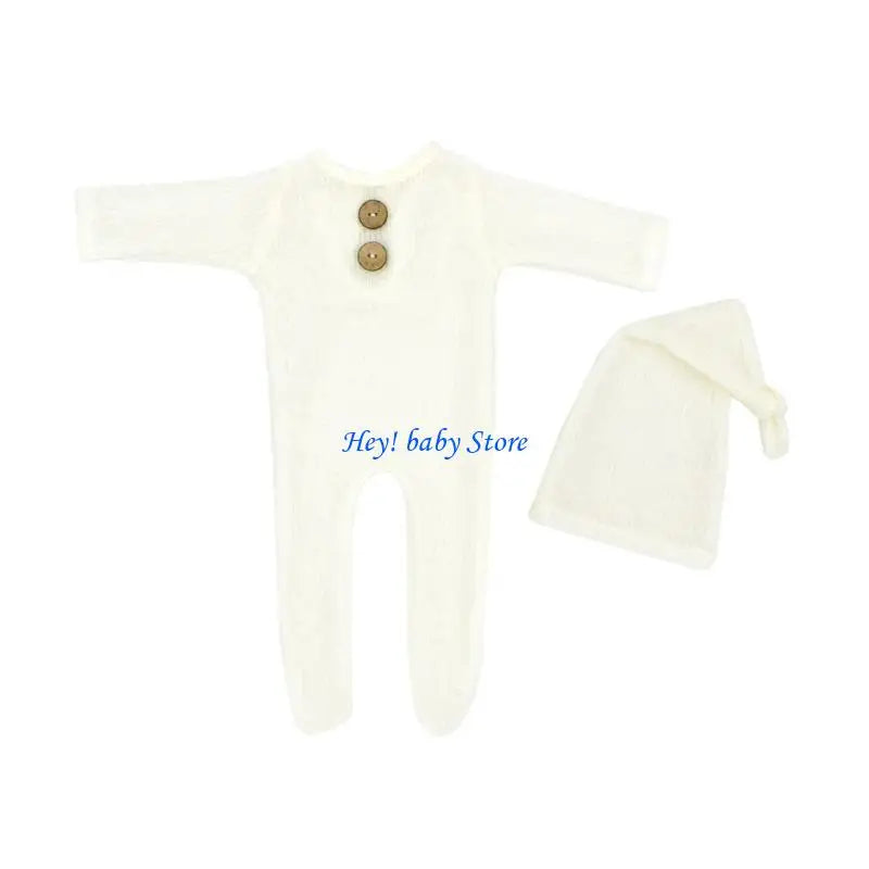 Newborn Photography Props – Knit Romper & Hat Set Boy Girl
