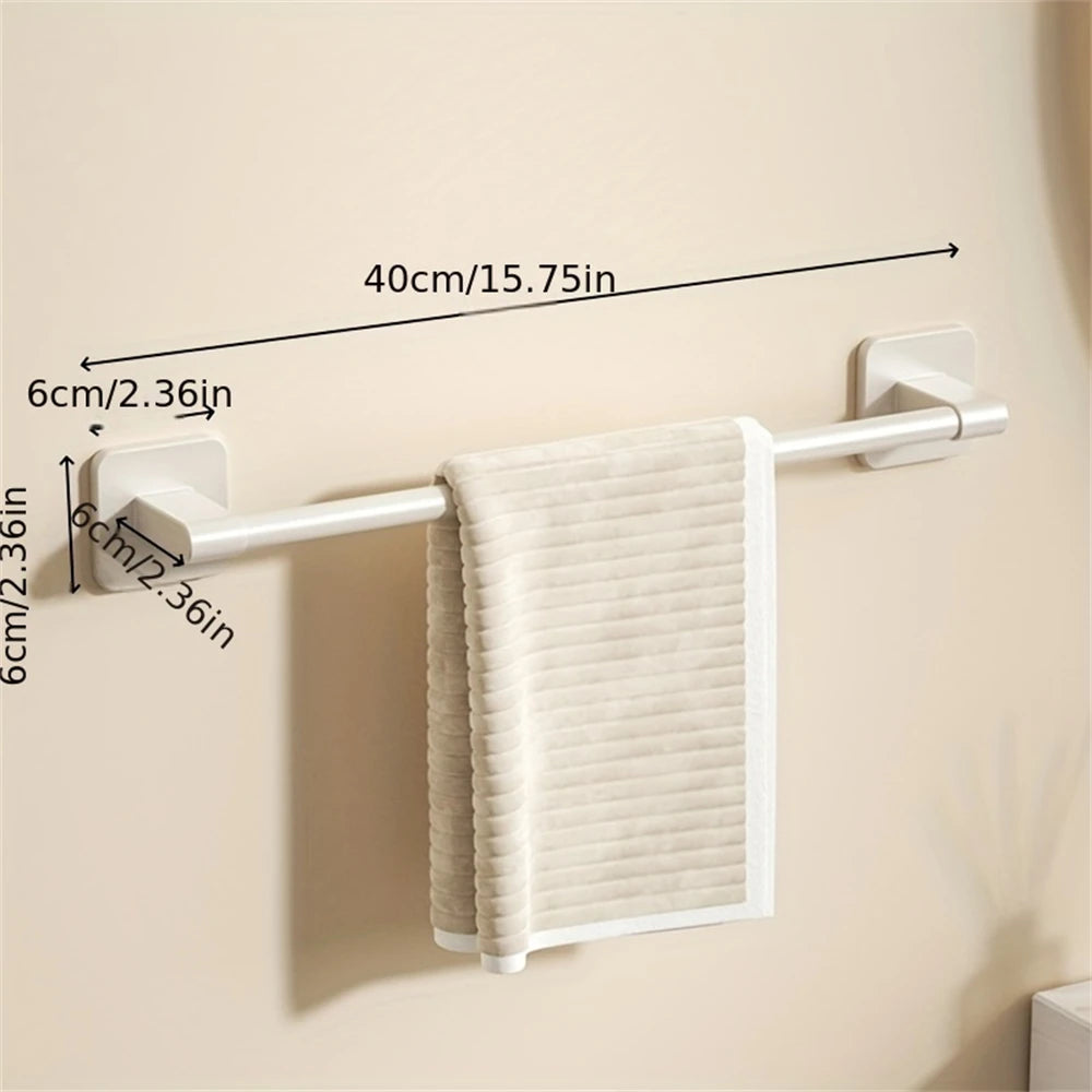 White No-Drill Wall-Mounted Towel Bar – Aluminum Rack 40–60cm