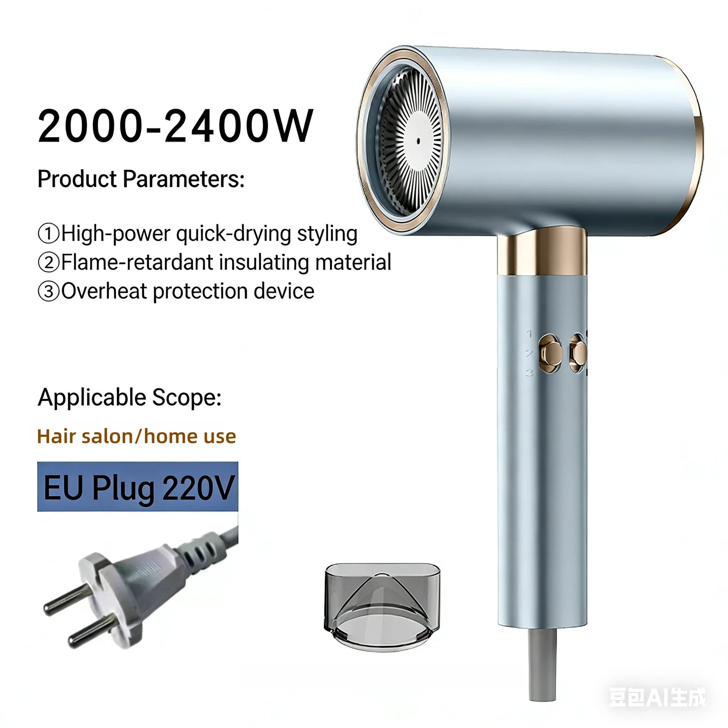 2026 New High Speed Hair Dryer 2200W High Power Fast Drying Blue Light Negative Ion Temperature Control Silent Home Hair Dryer Peaceful Pleasures Health and Wellness Dark Grey -220V