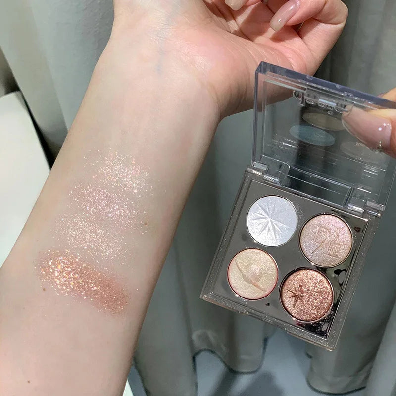 4-Color Glitter Eyeshadow Palette | Aurora Purple Shimmer Baked