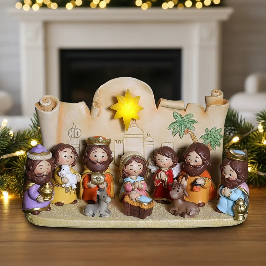 Christmas Manger Scene Figurine Set Cartoon Nativity Characters Decorative Ornament For Holiday Home Decoration And Gift Giving Peaceful Pleasures Health and Wellness Colorful with base