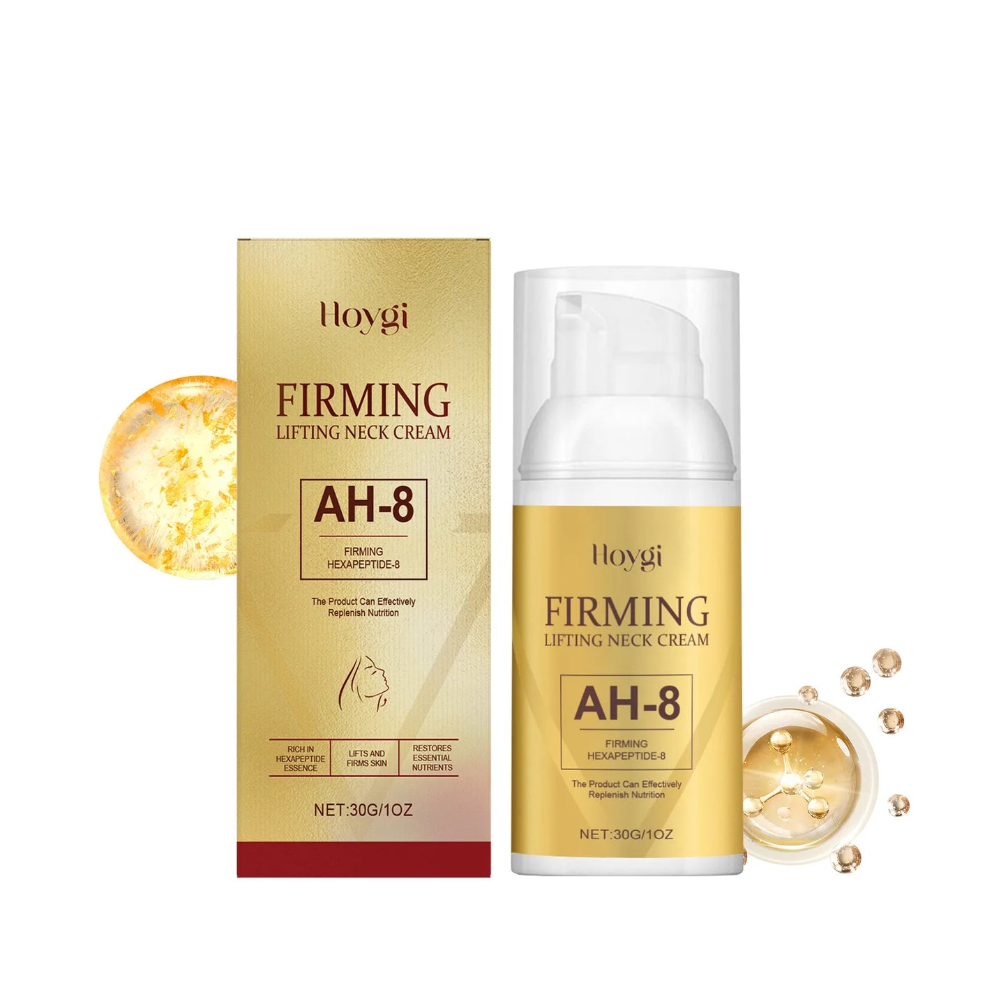 Ah-8 Firming Lifting Neck Cream Tightening Skin Eliminate Double Chin V-Shaped Reduce Fine Lines Sooth Massage Cream with Roller Peaceful Pleasures Health and Wellness E