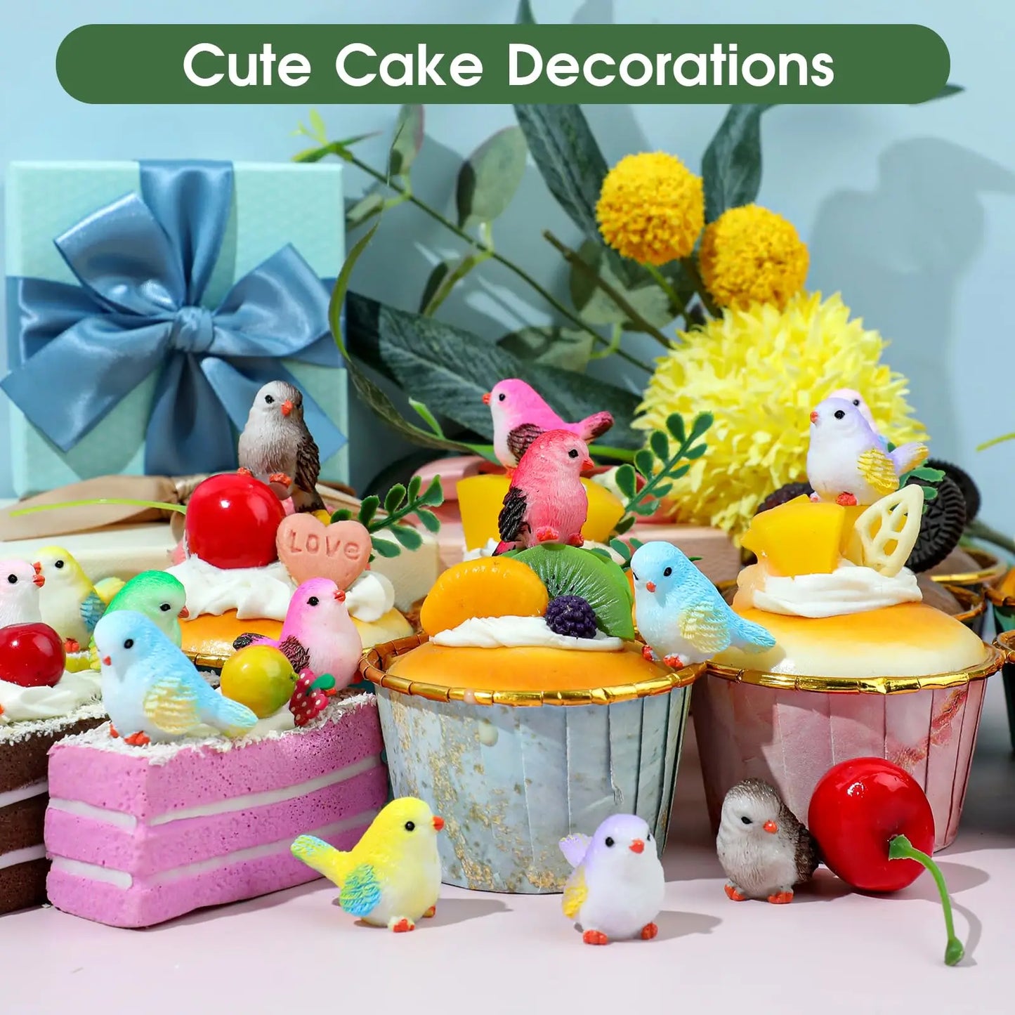 8pcs Miniature Bird Figurines, Mock Animal Toy Mini cute Pet ModelFor Fairy Garden, Moss Micro Landscape Peaceful Pleasures Health and Wellness