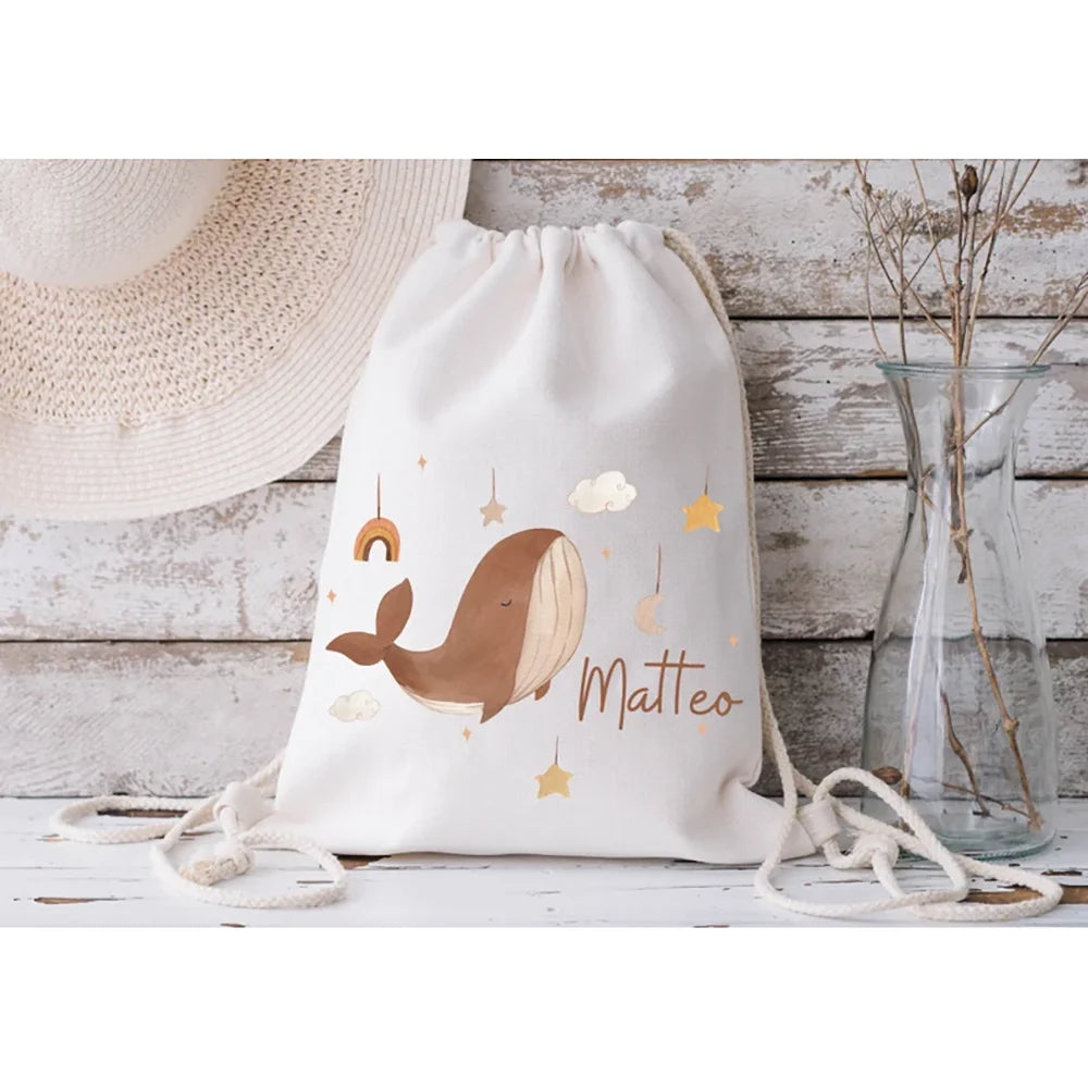 Personalized Whale Rainbow Drawstring Backpack for Kids