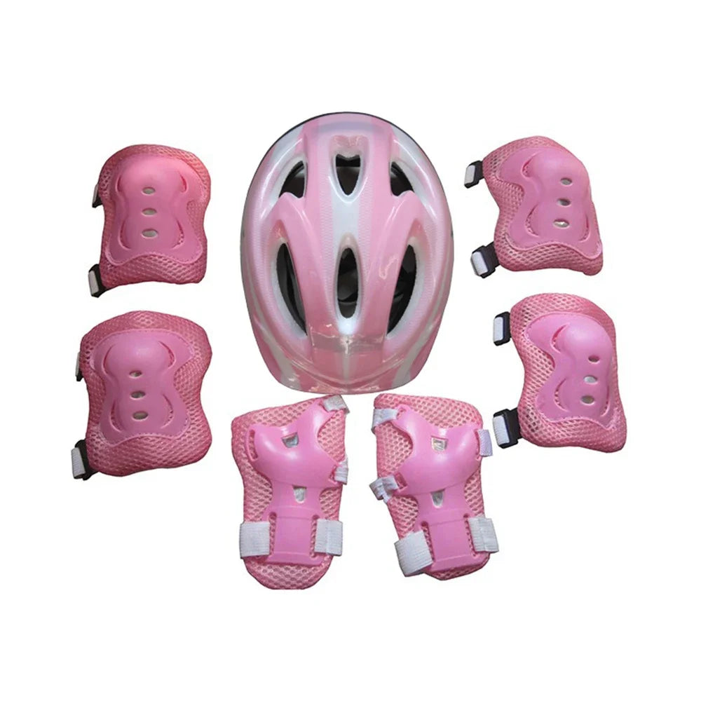 Kids 7-Piece Helmet & Protective Gear Set | Ages 3–15 Bike Skating Kids Protective Gear Set Peaceful Pleasures Health and Wellness Pink-7pcs
