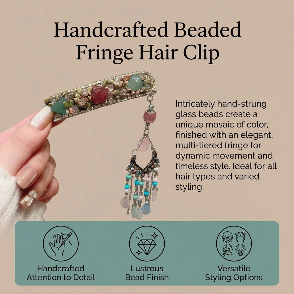 New Chinese Style Hair Clip With Colored Stone Fringe For Wedding And Daily Use Peaceful Pleasures Health and Wellness