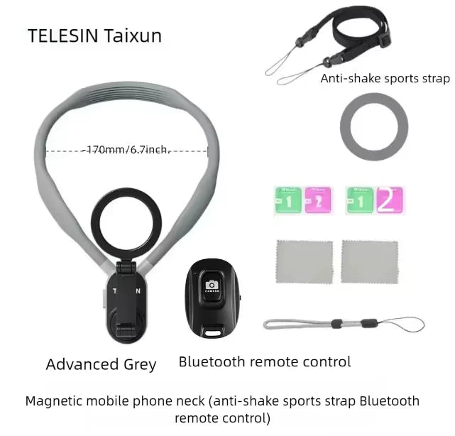TELESIN Silicone Magnetic Quick Release Neck Mount Hold for IPhone 15 14 13 12 11 10 SAMSUNG HUAWEI XIAOMI Phone Accessories Peaceful Pleasures Health and Wellness 1 Grey add more