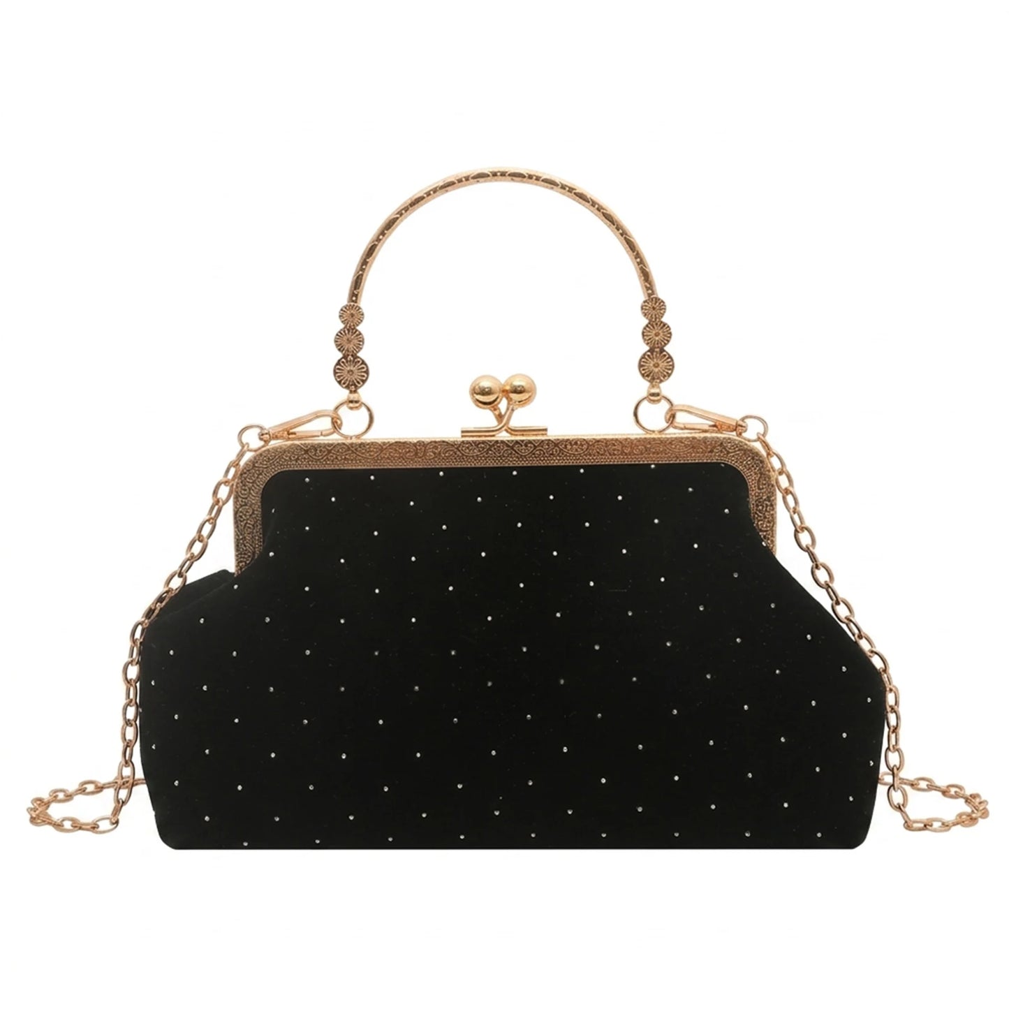 Women's Shell-Clutch Bag Synthetic Leather Chain Strap Shoulder Handbag Peaceful Pleasures Health and Wellness Black