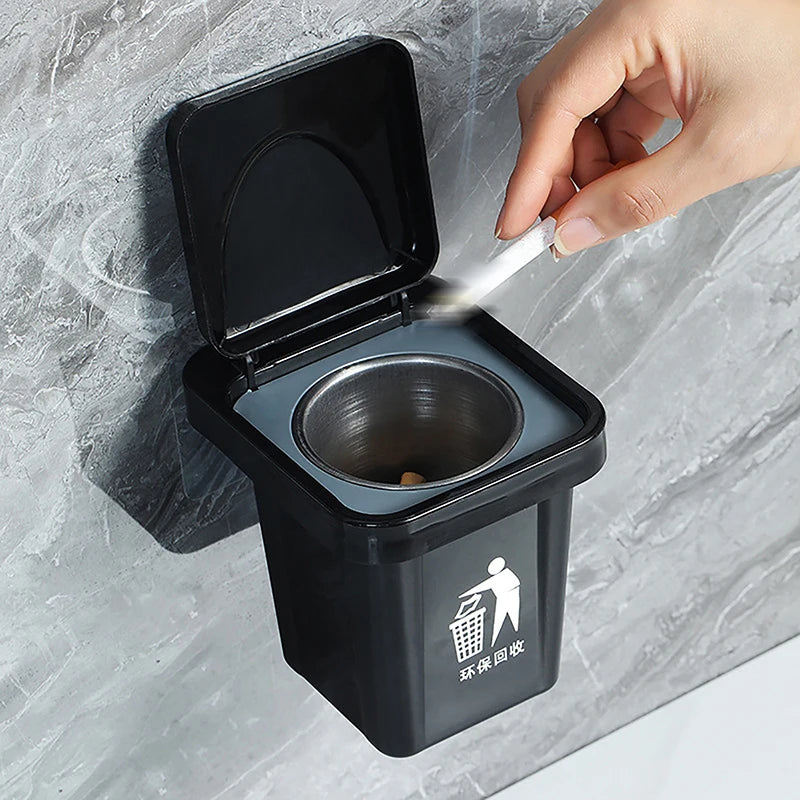 Wall-Mount Stainless Steel Ashtray with Lid & Ash Notch