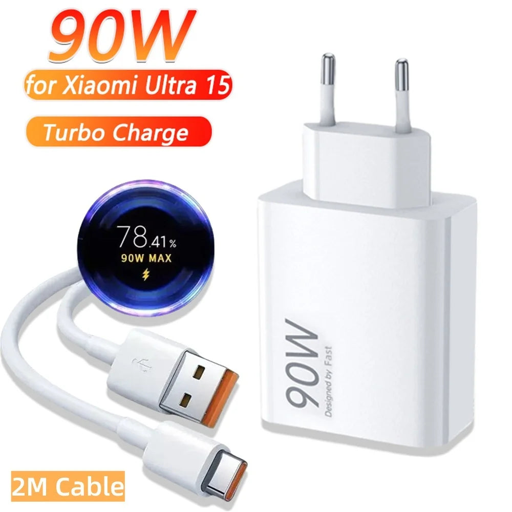 90W USB Turbo Charger & 6A USB-C Cable for Xiaomi Redmi