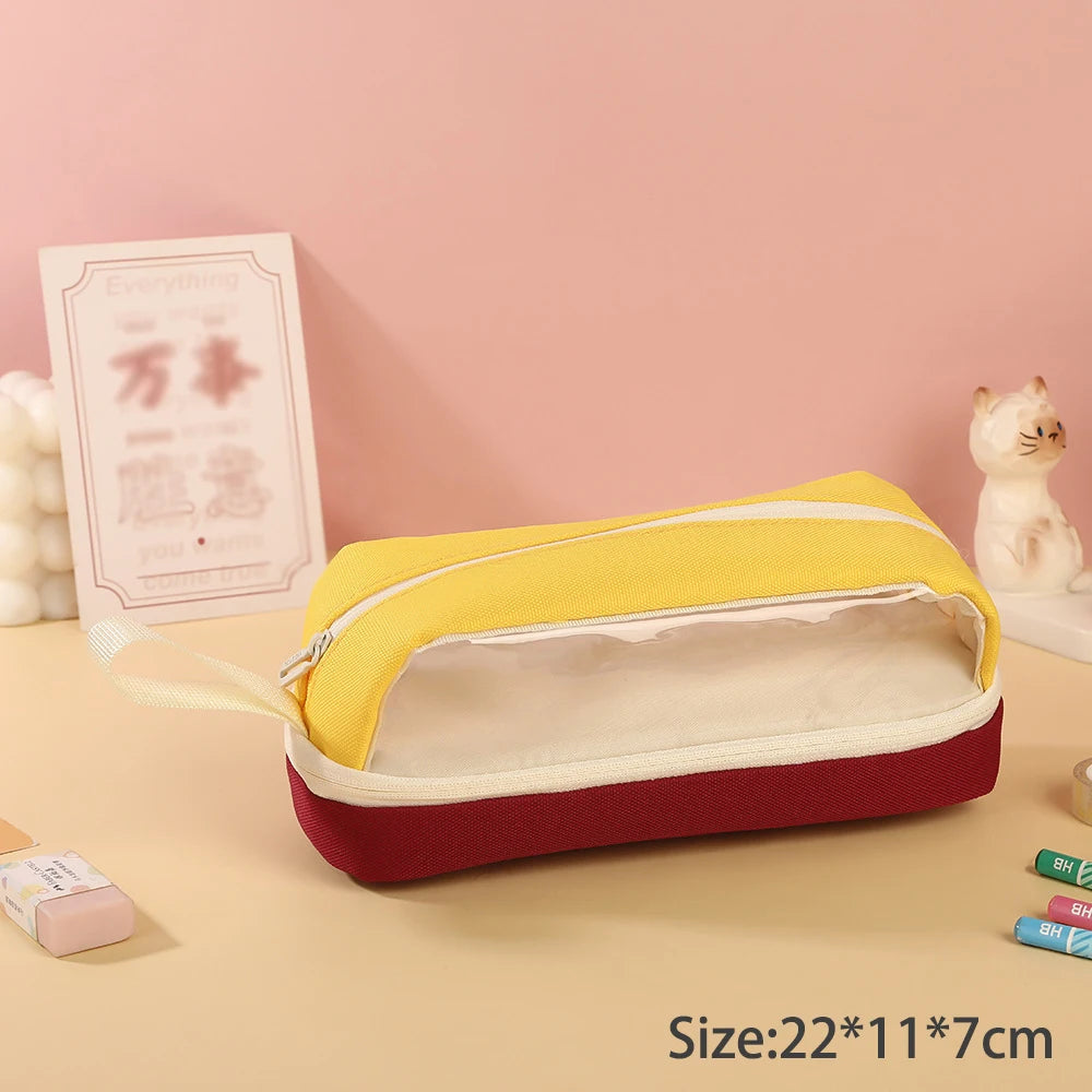Transparent Contrasting Retro Pencil Case Student Stationery Storage