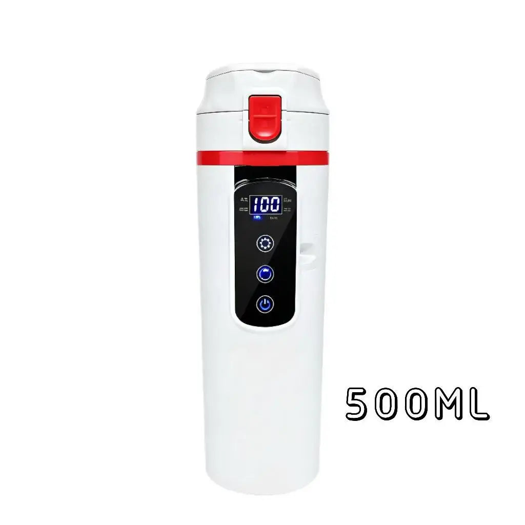 Car Electric Kettle 12V/24V Universal Heating Cup 304 Stainless Steel 500ML Capacity Constant Temperature Unrestricted Current Peaceful Pleasures Health and Wellness White