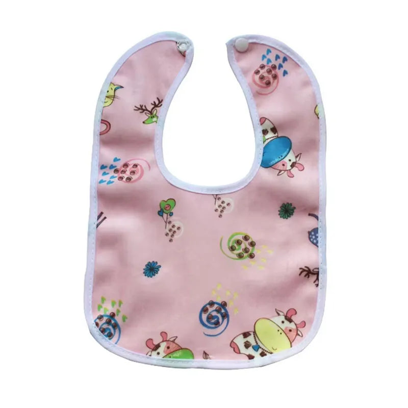 Baby Cartoon Waterproof Snap Bib | Soft Bamboo Saliva Towel