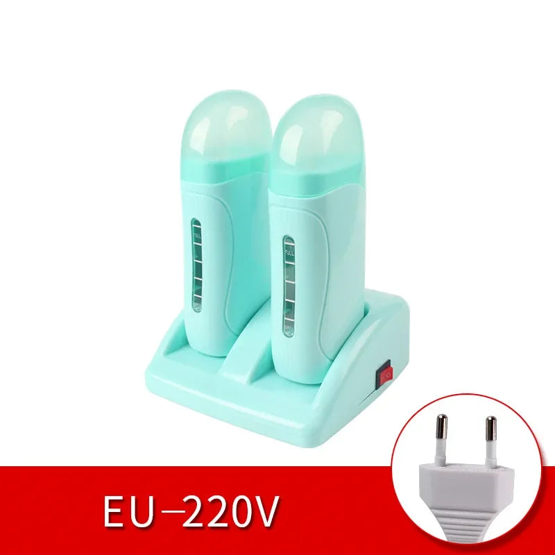 EU Plug Electric Double Wax Heater Epilator Cartridge Wax Roller Base Roll on Waxing Refillable Hair Removal Machine Depilatory Peaceful Pleasures Health and Wellness green