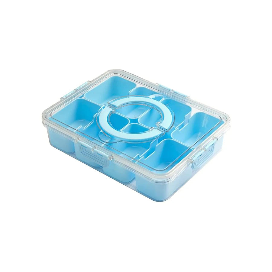 Snackle Box Container – 8-Compartment Divided Serving Tray with Lid & Handle for Candy, Fruit & Snacks