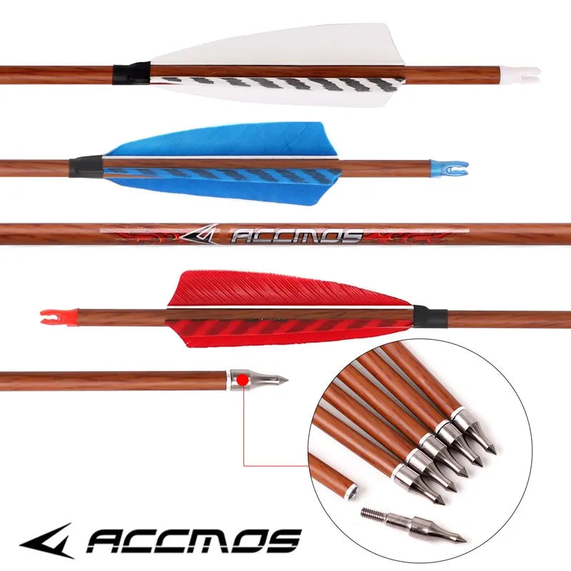 6 Wood Skin Pure Carbon Arrows Spine 350 400 450 500 550 600 700