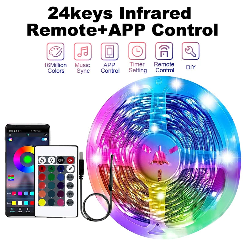 20M RGB LED Strip Lights | Music Sync, Bluetooth & USB
