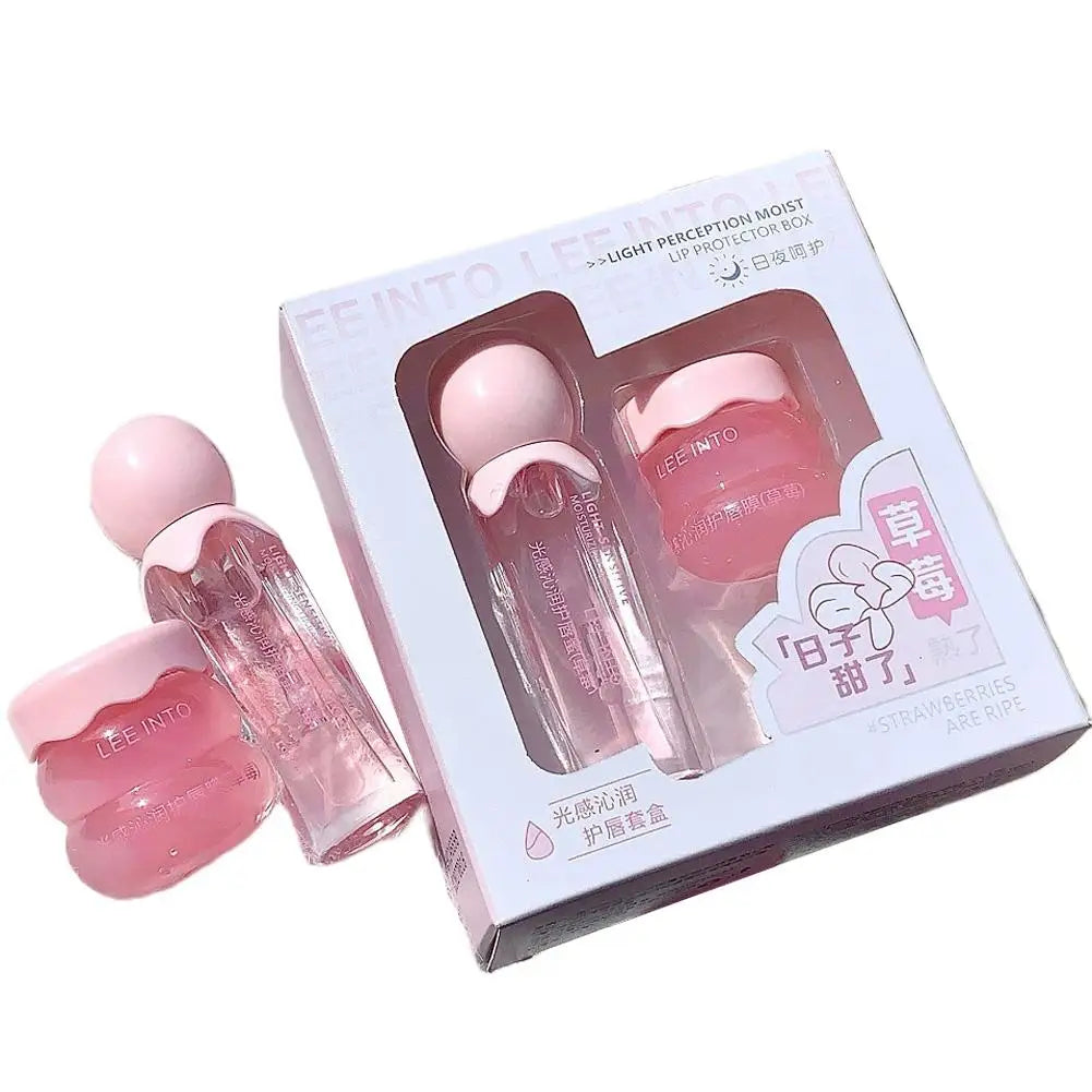 Lip Glow Oil & Lip Mask Set – Moisturizing Fruit Gloss Balm