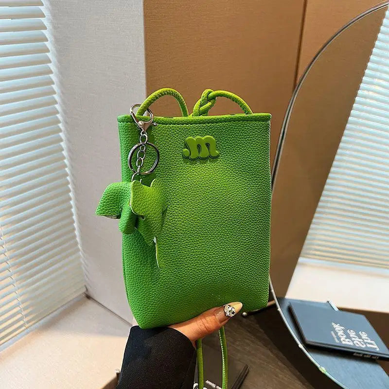 Women's Mini PU Leather Crossbody Phone Bag with Ball Pendant