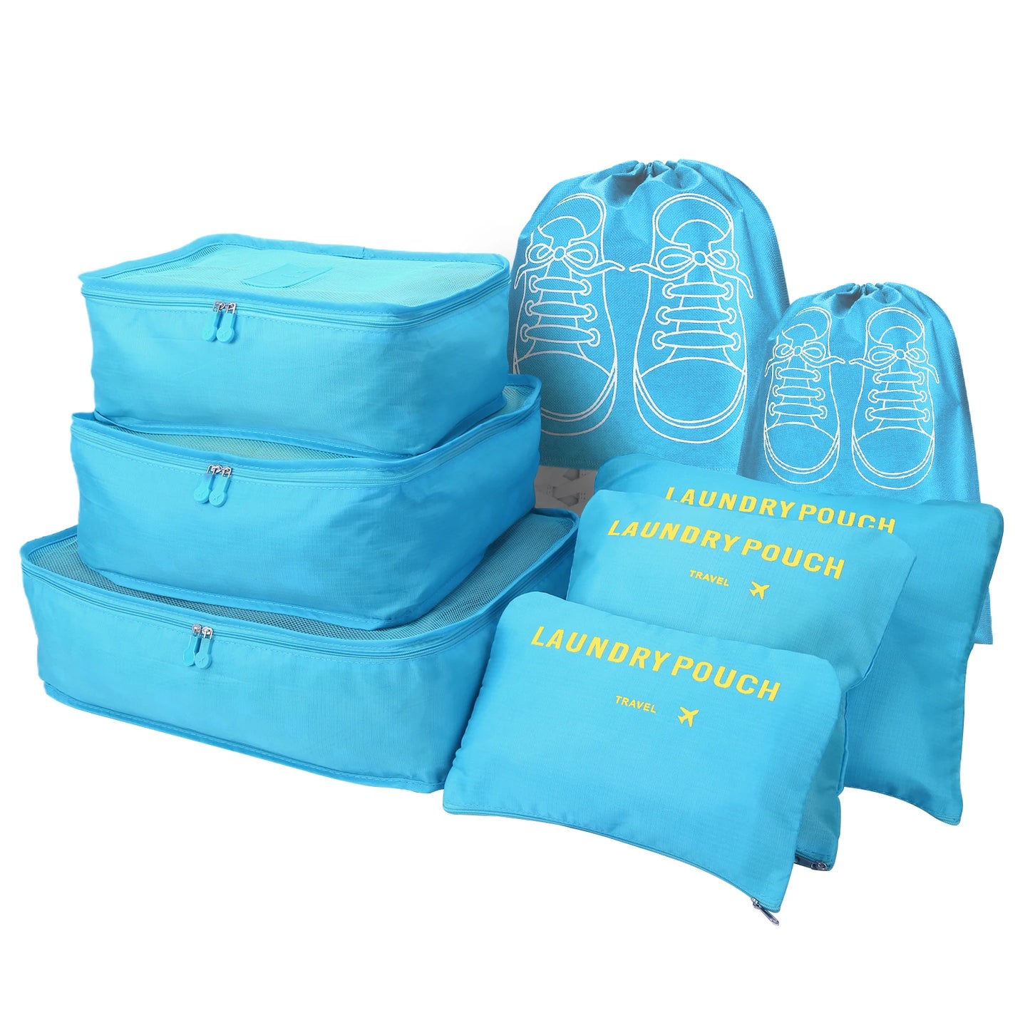 8Pcs/Set Travel Organizer Storage Bags Suitcase Packing Cubes Set Cases Portable Luggage Clothes Shoe Tidy Pouch Folding Bags Peaceful Pleasures Health and Wellness 8Pcs Light Blue 1