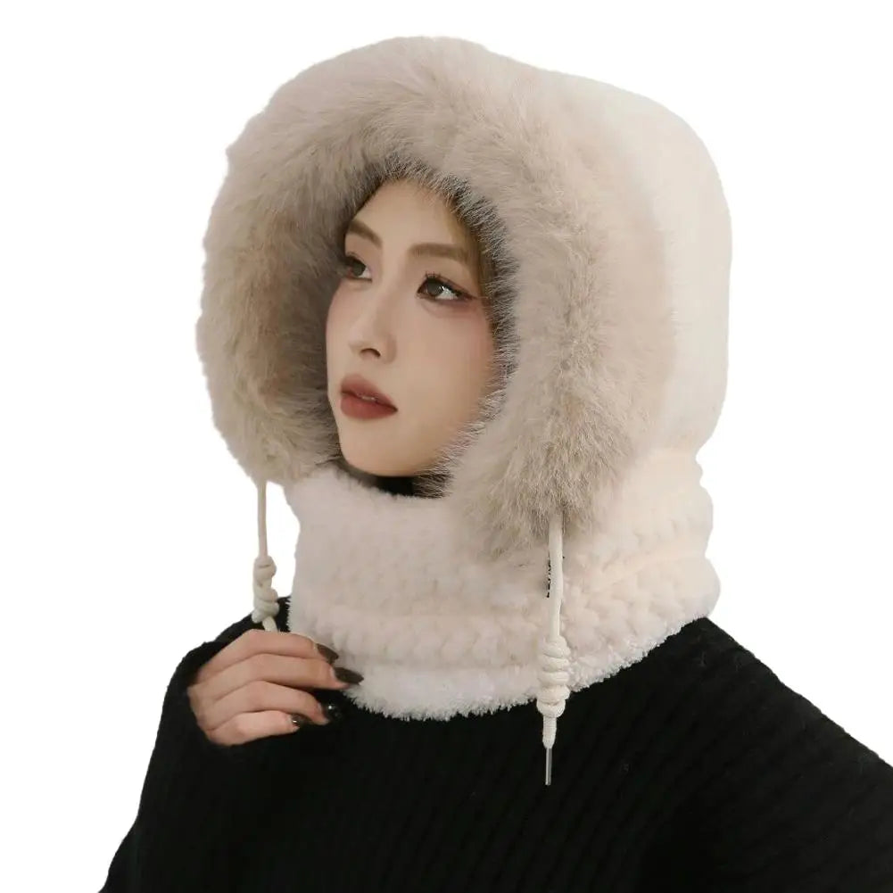 Winter Windproof Cycling Hood Hat with Plush Ear Warmer Winter Cycling Hood Hat Peaceful Pleasures Health and Wellness Beige