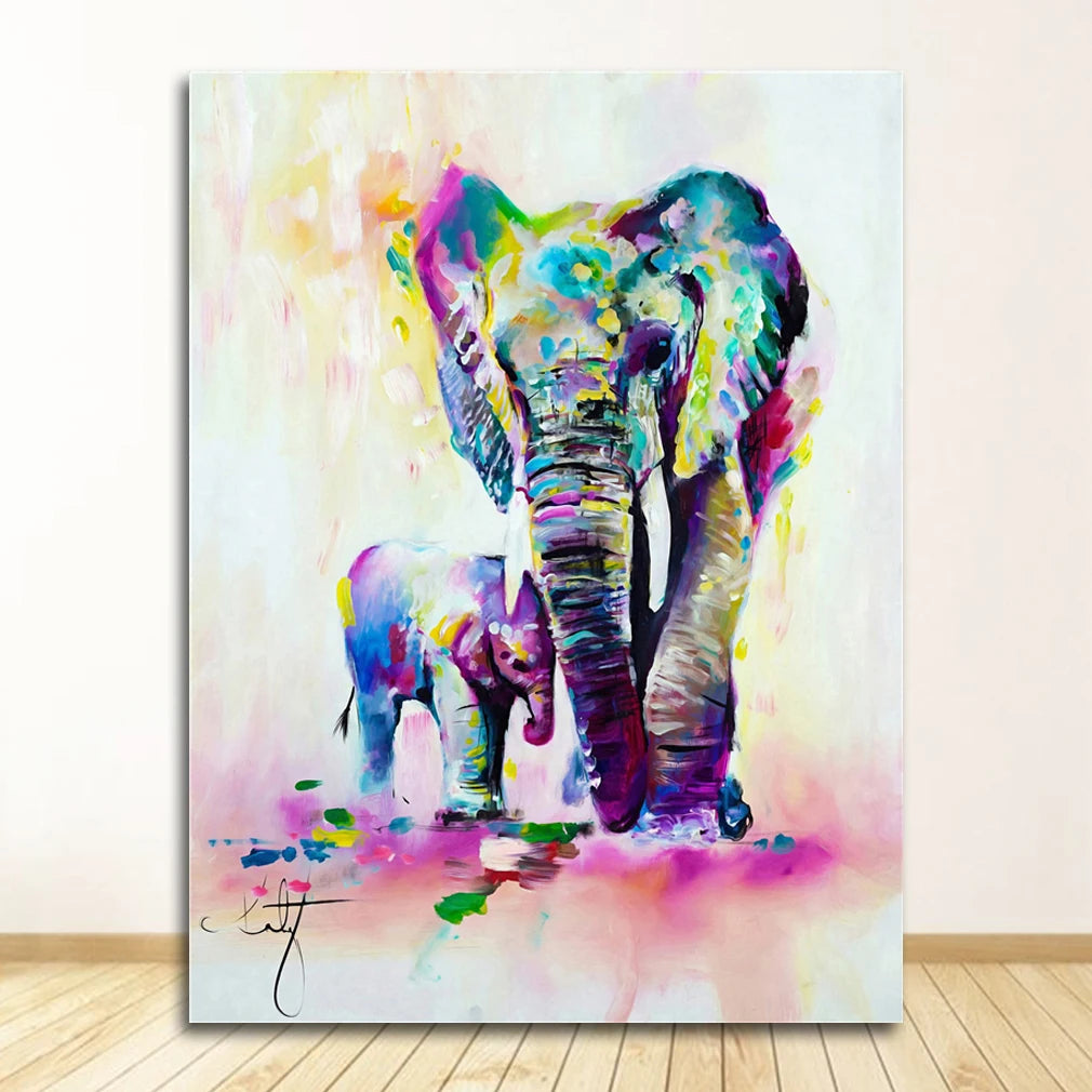 Kids Room Watercolor Animal Canvas Art – Elephant & Deer Print