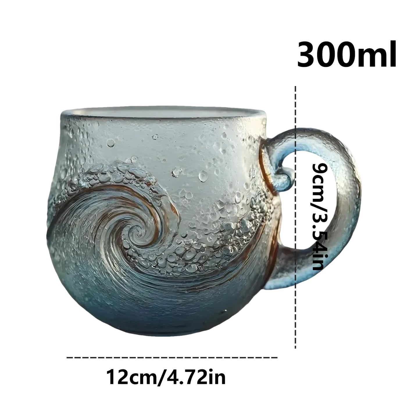 300ml Glass Mug Hand-blown Glass Sea Wave Design Water Bottle Ocean Waves Coffee Mugs With Handle Home Office Milk Tea Mug Peaceful Pleasures Health and Wellness A 300ml
