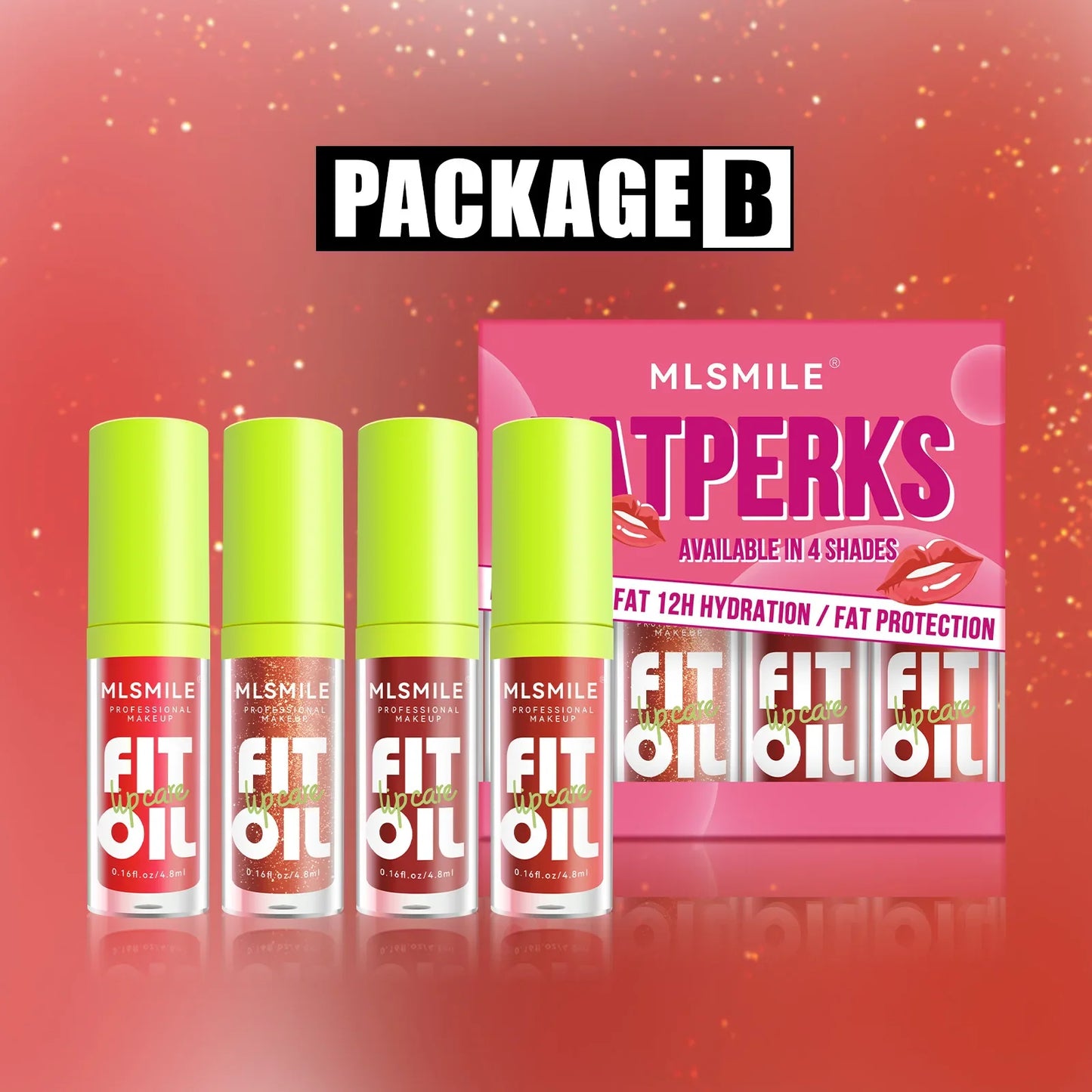 MLSMILE 4-Piece Mirror Pearl Lip Gloss Set – Hydrating Lip Oil