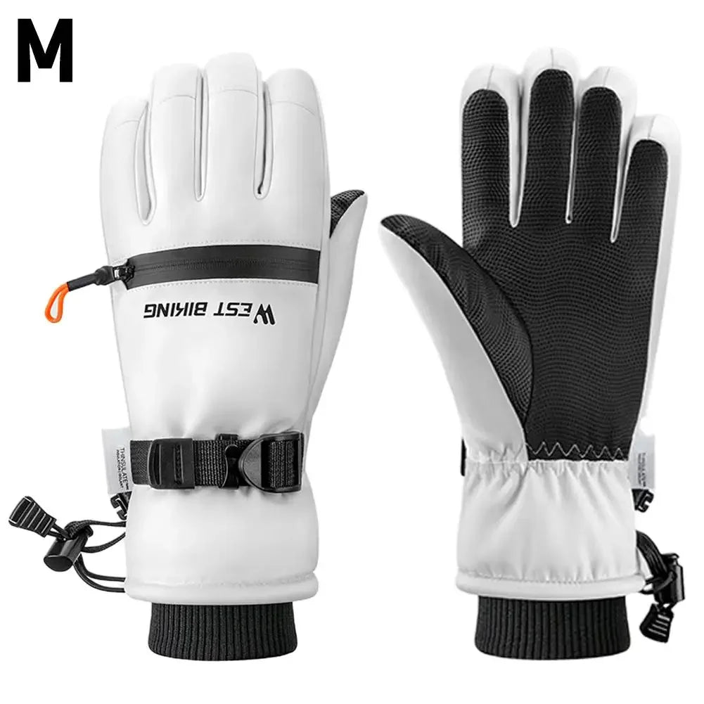 Winter ski gloves for men and women waterproof windproof warmth thickened anti-slip touch screen riding driving gloves Peaceful Pleasures Health and Wellness White M