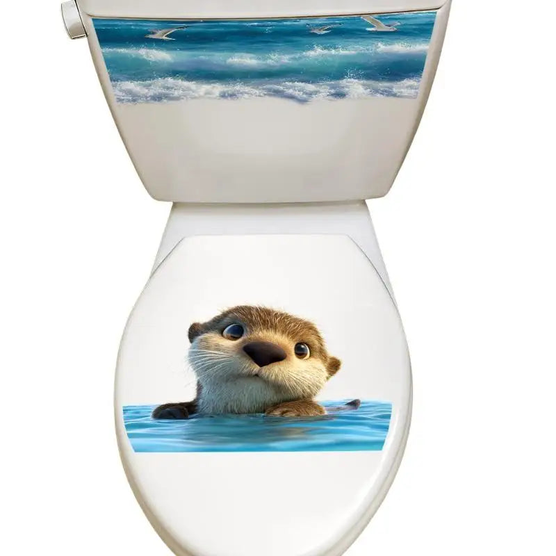Sea Otter Waterproof Toilet Lid & Tank Sticker Decal Set