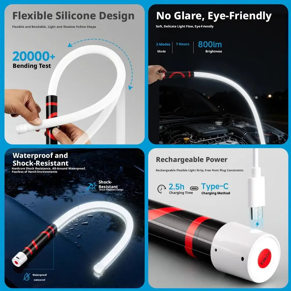 73cm Flexible Silicone LED Work Light Rechargeable High Brightness Flashlight Stick Long Battery Life for Car Repair Inspection Peaceful Pleasures Health and Wellness