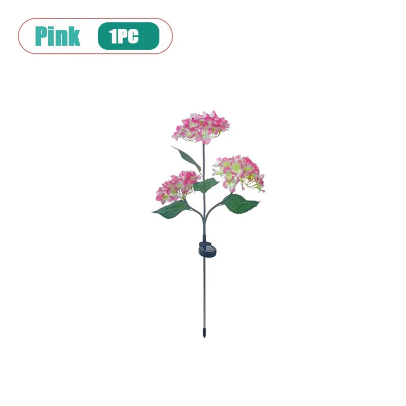 Solar Hydrangea Stake Lights 3-Head Blue Flower Garden Decor