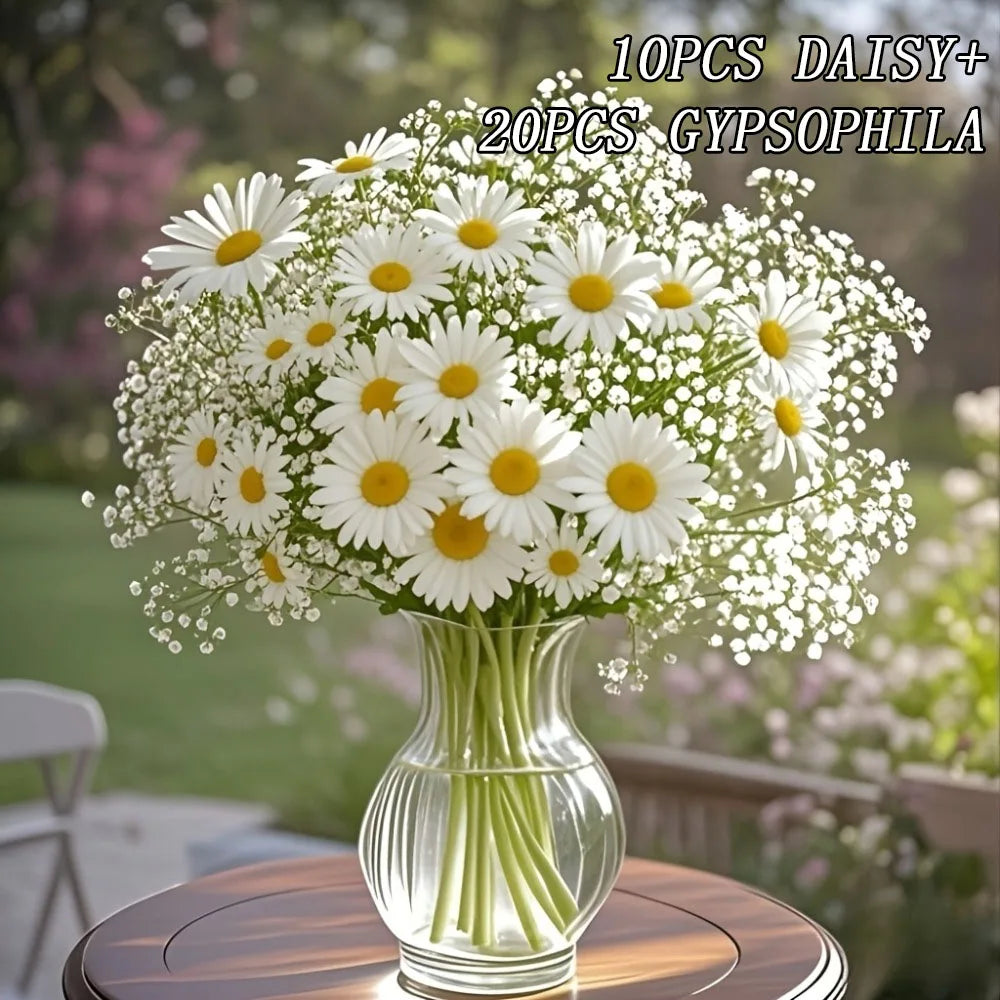 30pcs Artificial Chamomile & Gypsophila Bouquet | Wedding Decor