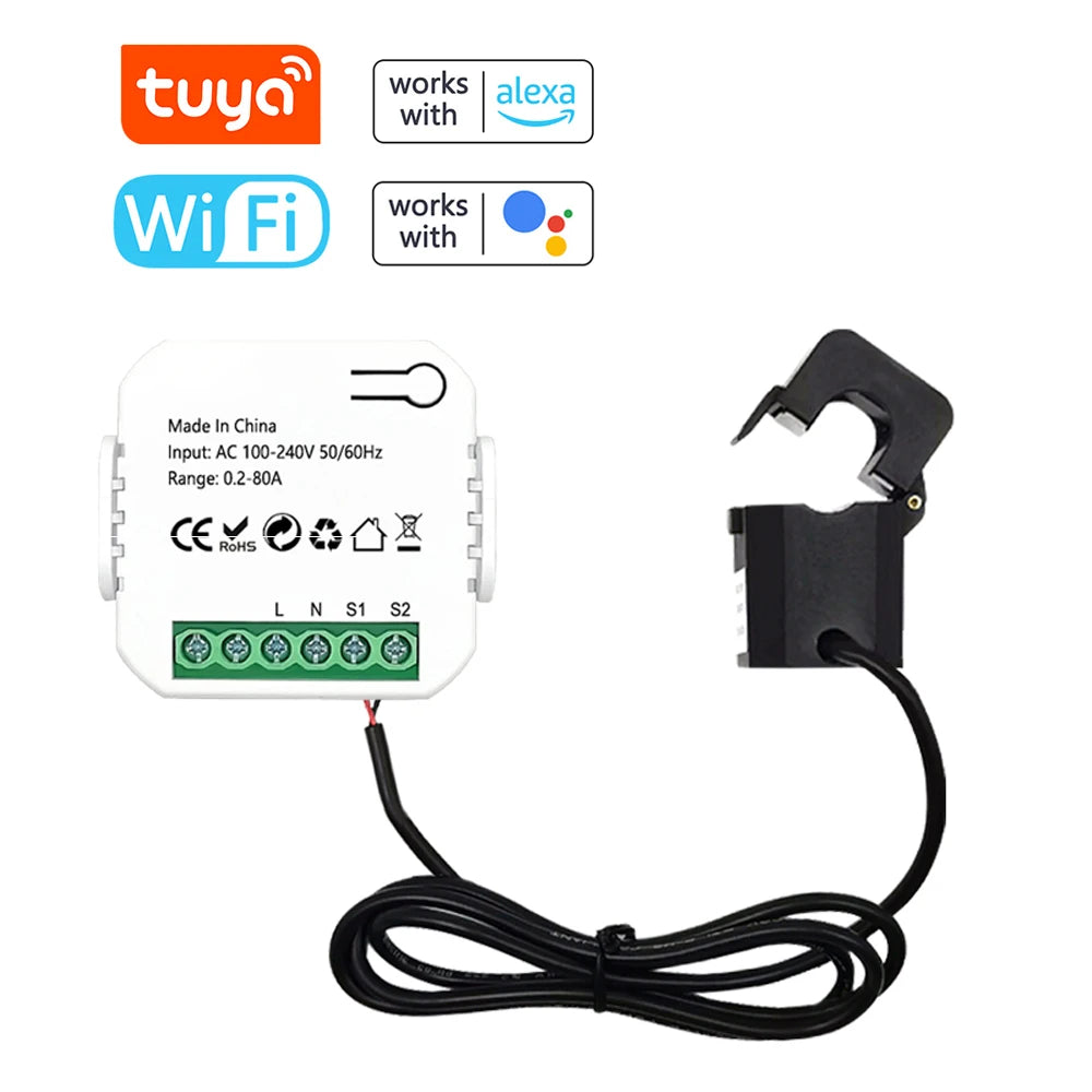 Tuya WiFi/ZigBee Energy Meter 80A Current Transformer Clamp KWh Power Monitor Electricity Monitor with Alexa Google Home Peaceful Pleasures Health and Wellness Tuya WiFi