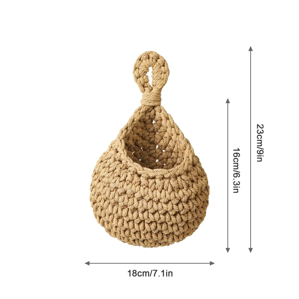 Handwoven Wall Hanging Fruit & Vegetable Basket – Boho Jute Teardrop Storage