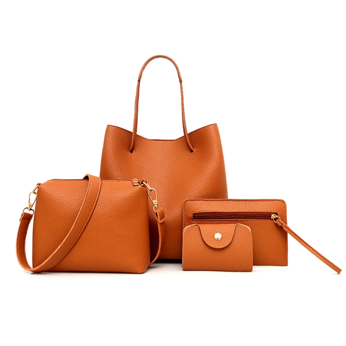 4pcs/set Solid Color Leather Handbags Waterproof Casual Leather Handbags for Women Girls Dating Shopping Peaceful Pleasures Health and Wellness Brown