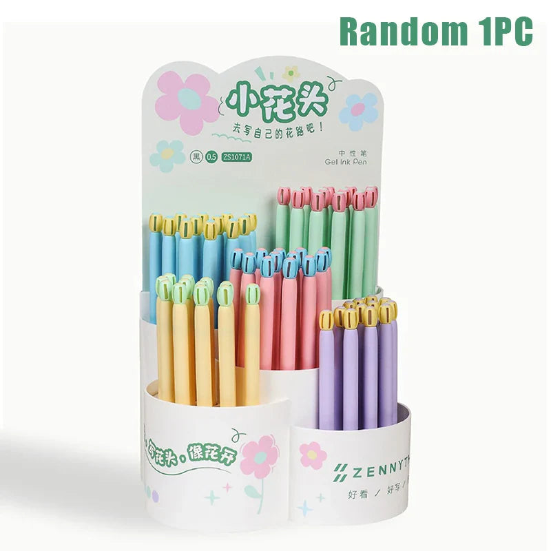 Flower Push-Button Ballpoint Pens 0.5mm Black Ink – 1 or 4 Pack