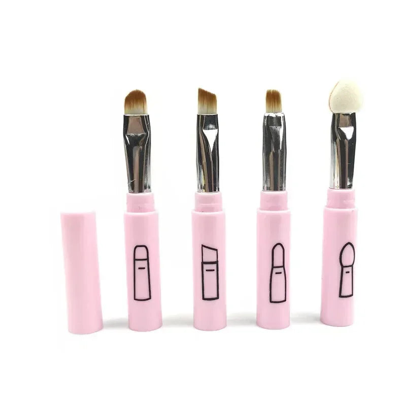 4 In 1 Professional Makeup Brush for Lip, Eyeliner and Eye Shadow, Portable Retractable, Travel Outdoor with Plastic Handle Peaceful Pleasures Health and Wellness Pink