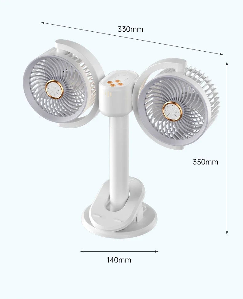 URGGU Y6 Dual Head USB Clip & Desk Fan with Timer & Light