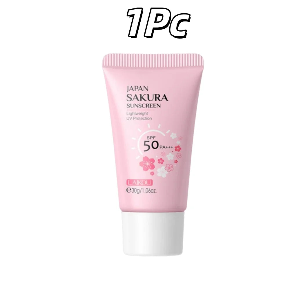 LAIKOU Japan Sakura Sunscreen SPF 50+ Brightening Sunblock Cream Face Body Moisturizing Isolating UV Protector 30g Peaceful Pleasures Health and Wellness 1Pc